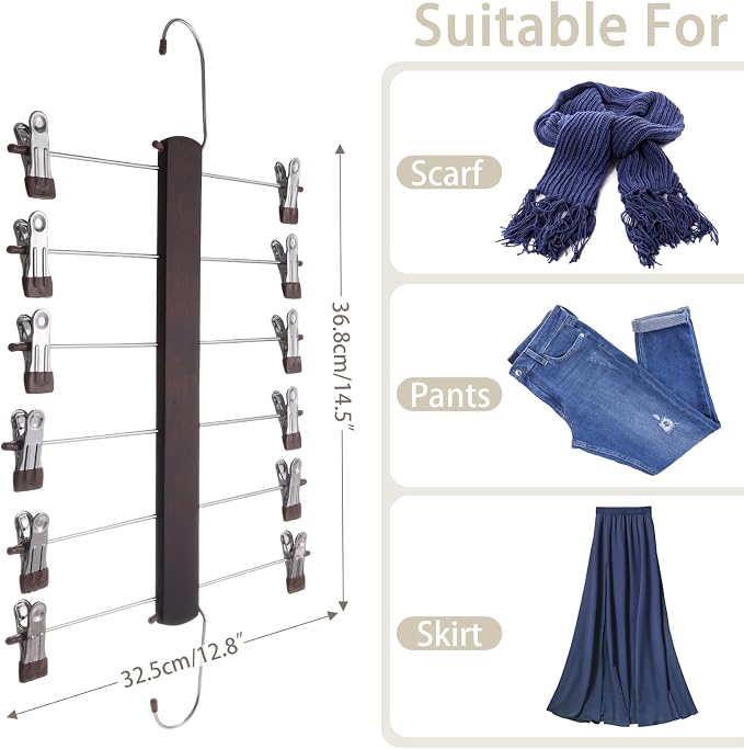 Skirt Hangers Space Saving, 6 Tier Closet Organizers & Storage, Wooden Magic - Image 6