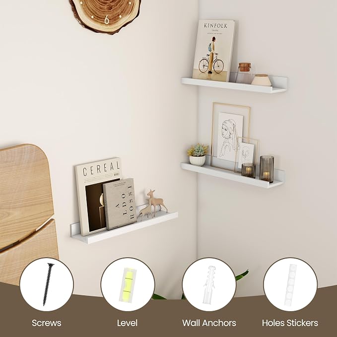 Axeman White Floating Shelves for Wall | Picture Ledge Shelf Set of 2 | Rustic - Image 5