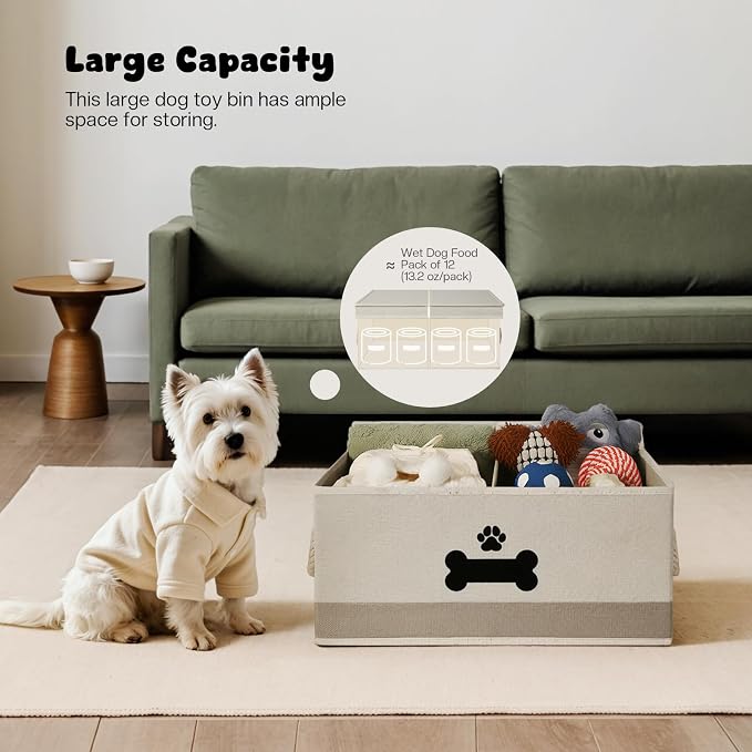 Dog Toy Basket with Double-Open Lid, Divided Dogs Basket - Image 2