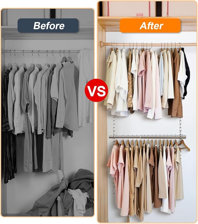 Hanging Closet Rod, Adjustable Width and Height Closet Rods Extender, 17-52inch - Image 2