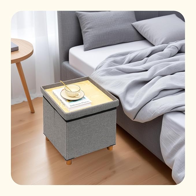 PINPLUS Storage Ottoman Cube, Foldable Fabric Footrest, Comfortable Seat - Image 6