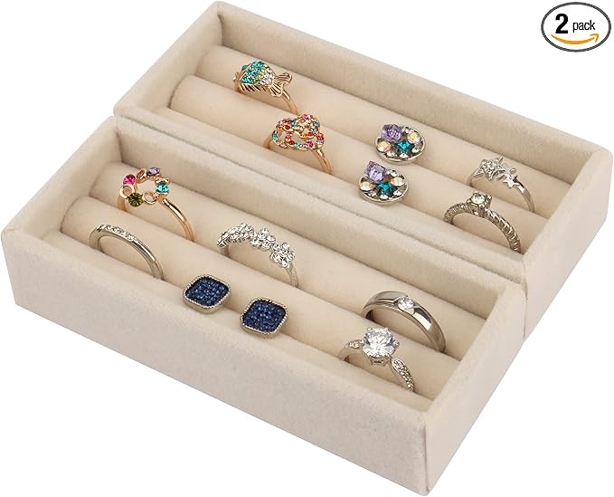 DesignSter Small Jewelry Tray, Velvet Jewelry Display Tray, Stackable Jewelry by DesignSter