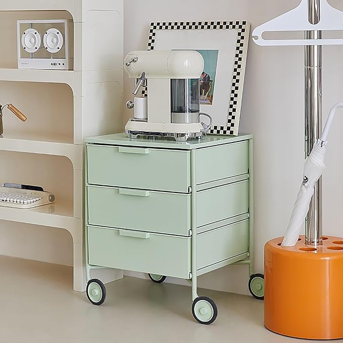 3-Drawer Rotatable End Table, Storage End Table Sofa Side Cabinet, Modern Cream - Image 7