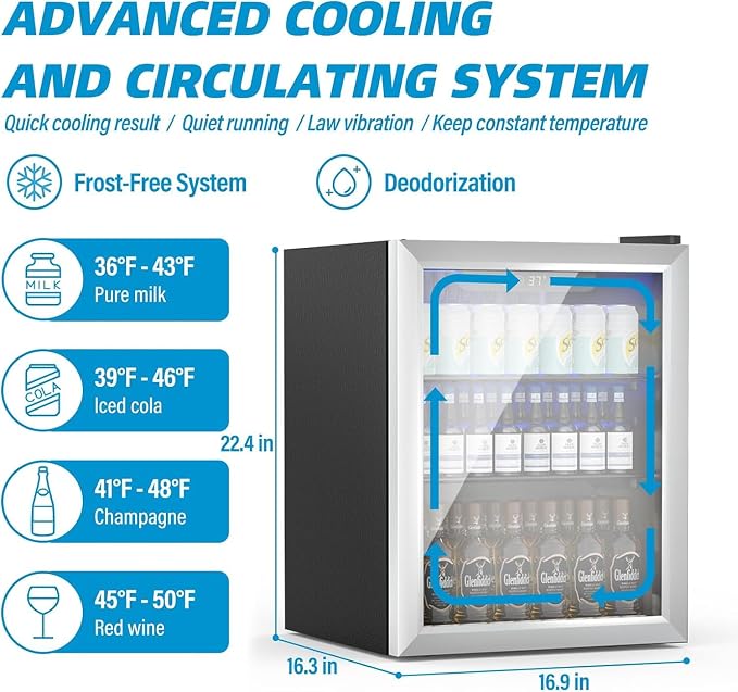 Compact Beverage Refrigerator, 76 Can/1.7 Cubic Feet Fridge - Image 4