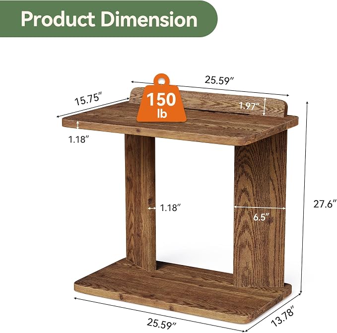 Solid Wood C-Shaped End Table Set of 2, Farmhouse Wooden Side Table - Image 2