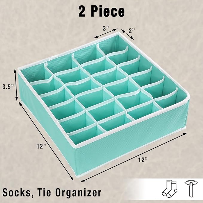 Simple Houseware 2 Pack Closet Sock Organizer, 24 Cell Drawer Divider - Image 2