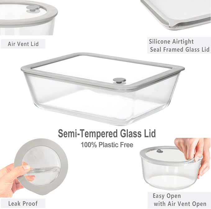 Glass Food Containers with Glass Lid, Microwave Safe Food Storage Container Set - Image 2