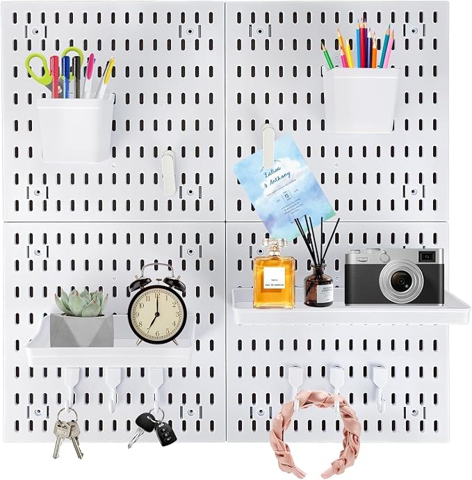 PSLER 4PCS Pegboard Wall Organizer White Peg Boards by PSLER