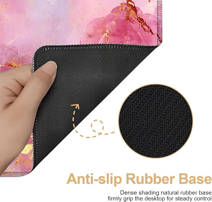 Elegant Pink Rose and Gold Marble Mouse Pad –35.43" x 15.75" Extended Desk Mat - Image 3