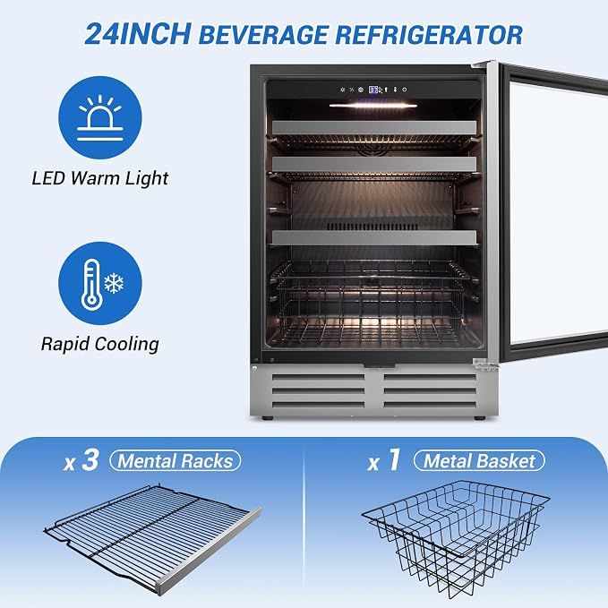 24" Beverage Refrigerator Cooler Under Counter, 180-Can Capacity, 24 Inch Wide - Image 3