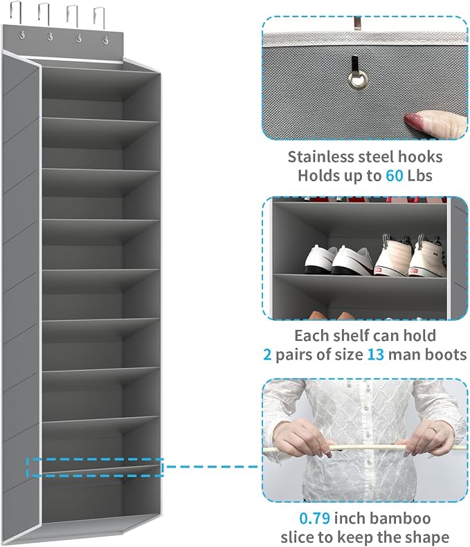REGELETO 10 Tiers Large Size Over Door Shoe Organizer Storage, Hanging Shoe Rack - Image 4