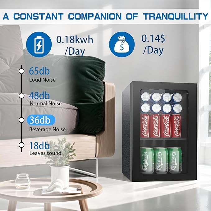 0.9 Cubic Feet Mini Fridge, 24 Can Freestanding Beverage Refrigerator - Image 3