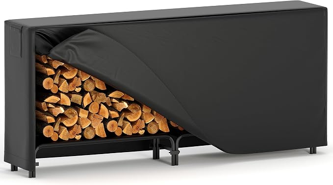 8FT Firewood Rack with Cover, Holders Firewood Outdoor Log Rack with Zipper by RELJOFUM