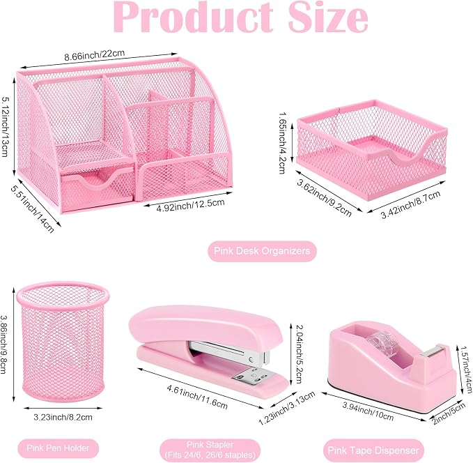 Pink Desk Organizers and Accessories, Tape Dispenser, 1000 Staples, Staple - Image 2