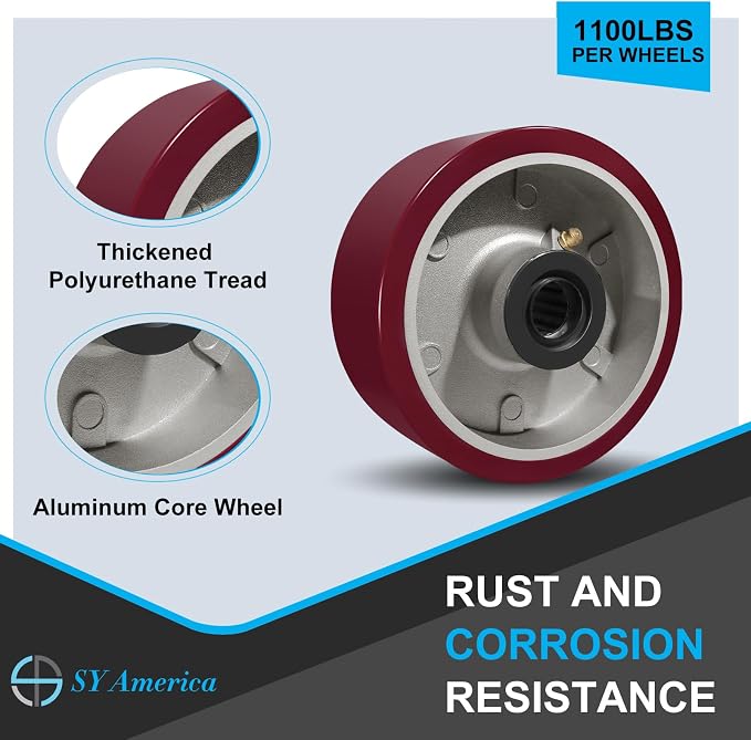 SY America 5" X 2" Casters Wheels, Heavy Duty Casters Set of 4，Polyurethane on - Image 5