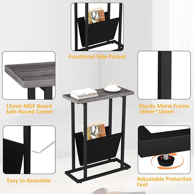 Yusong Narrow Side Table for Small Spaces, Small End Table - Image 6
