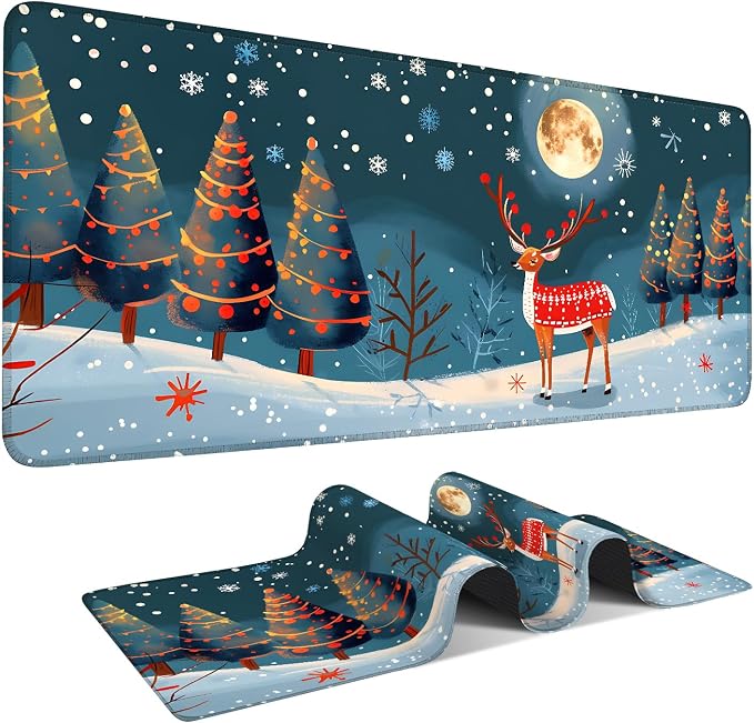 Large Mouse Pad 35.5 x 15.8 Inch, Christmas Reindeer Desk Mat, Gaming Mouse Pad by THISFIND