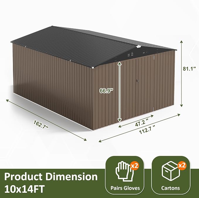 10x14 FT Outdoor Storage Shed, Large Garden Shed - Image 2