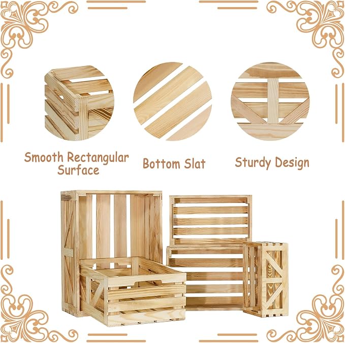 5 Pcs Decorative Wooden Crates for Display, Wood Storage Crate for Home Rustic - Image 4