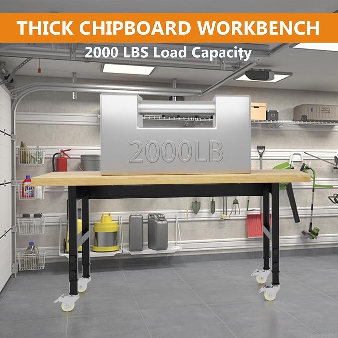 60" Work Bench with Wheels, Adjustable Height Workbench with Drawers, - Image 7