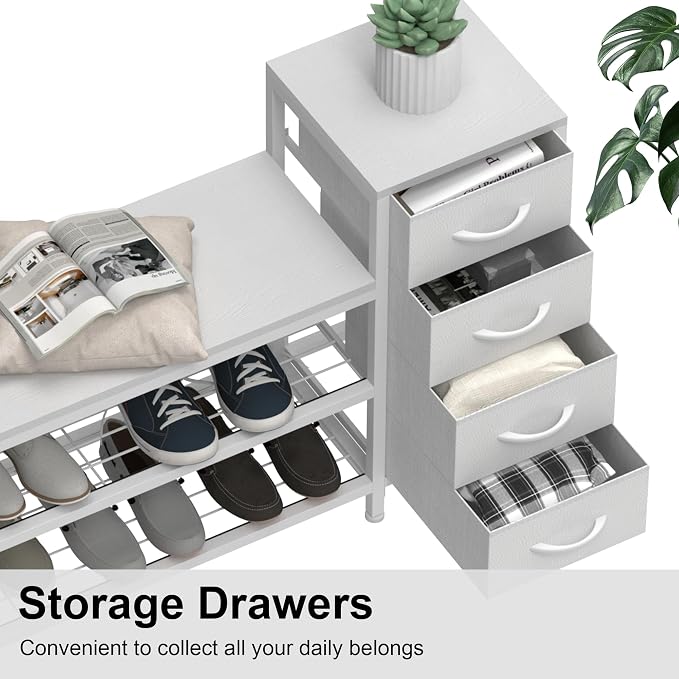 EXOTICA 3-Tier Shoe Storage Bench White Entryway Shoe Rack - Image 3