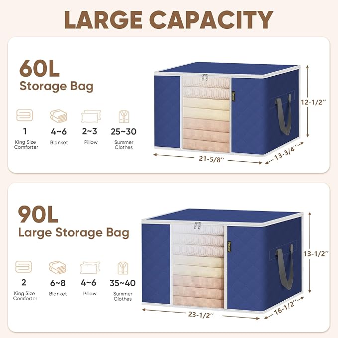 BALEINE 8 Pack Clothes Storage Bags, 24 Gallon Storage Containers - Image 6