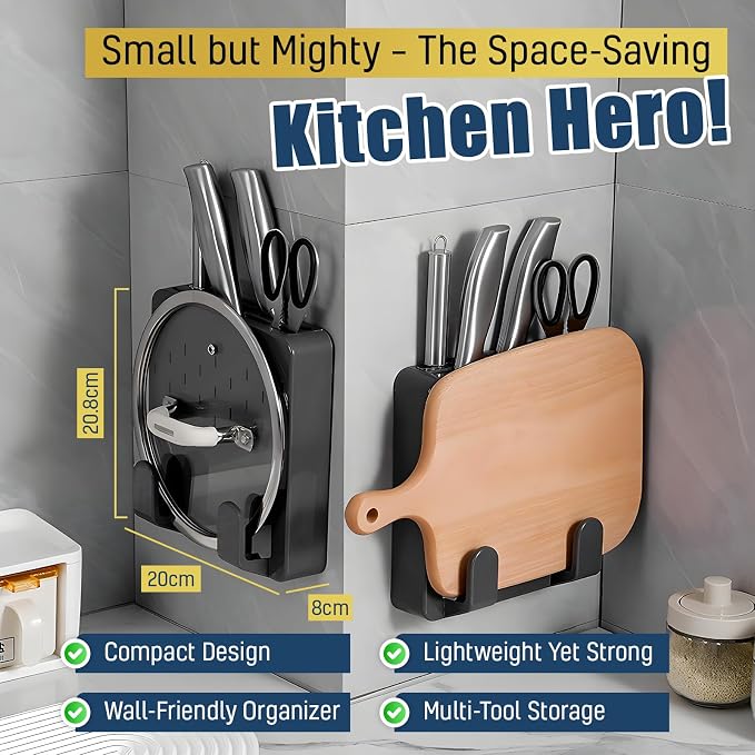 Wall Mounted Knife & Cutting Board Holder – Self-Adhesive Pot Lid and Utensil - Image 3