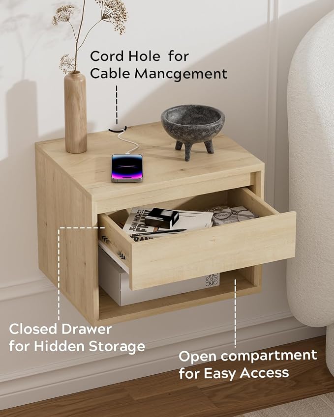 Floating Nightstand Set of 2, Wall Mounted Bedside Table - Image 3