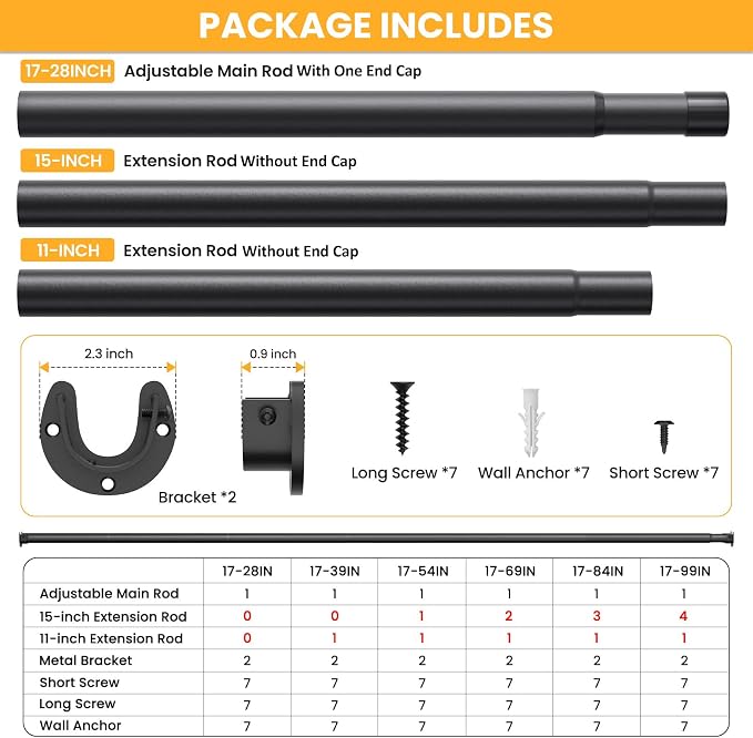 2 Pack Closet Rods for Hanging Clothes, 17-69 Inch No-Cut Stepless Adjustable - Image 4
