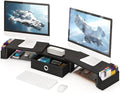 Dual Monitor Stand Riser w/ Drawer & Metal Leg, Large Computer Monitor Riser w/ by RUILALIFE