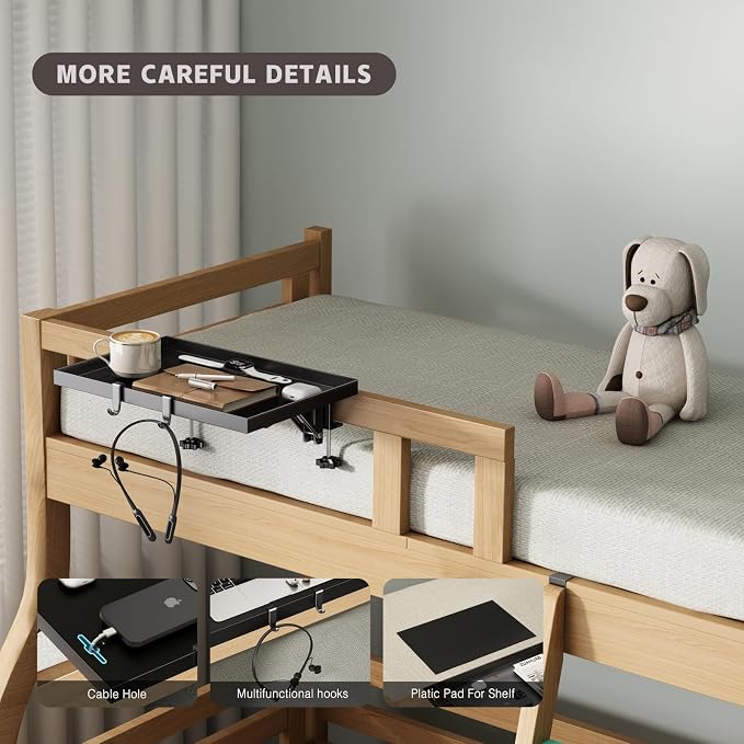 Bedside Shelf Foldable, Metal Clip-On Bunk Bed Table Shelf - Image 2