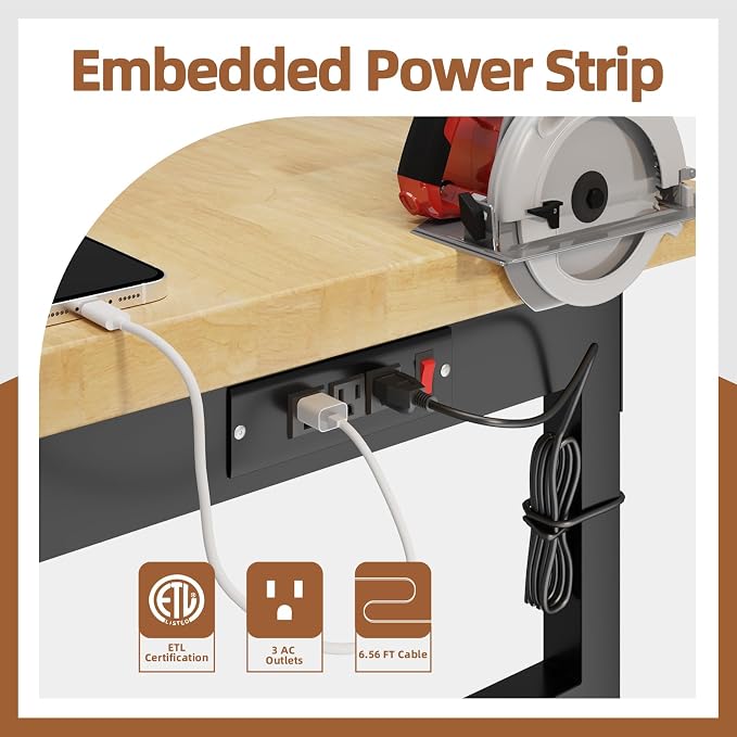 60" Adjustable Workbench with Wheels and Drawer, Rolling Work Bench Table with - Image 5
