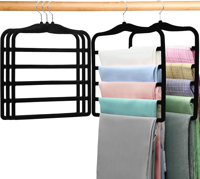 Closet Organizers and Storage, 5 Pack Pants Hangers Space Saving, Velvet Hangers by CLODSPAC