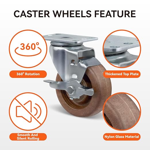 4" Hi-Temp Glass FiIled Nylon Casters, Heavy Duty Casters Set of 4, Industrial - Image 3
