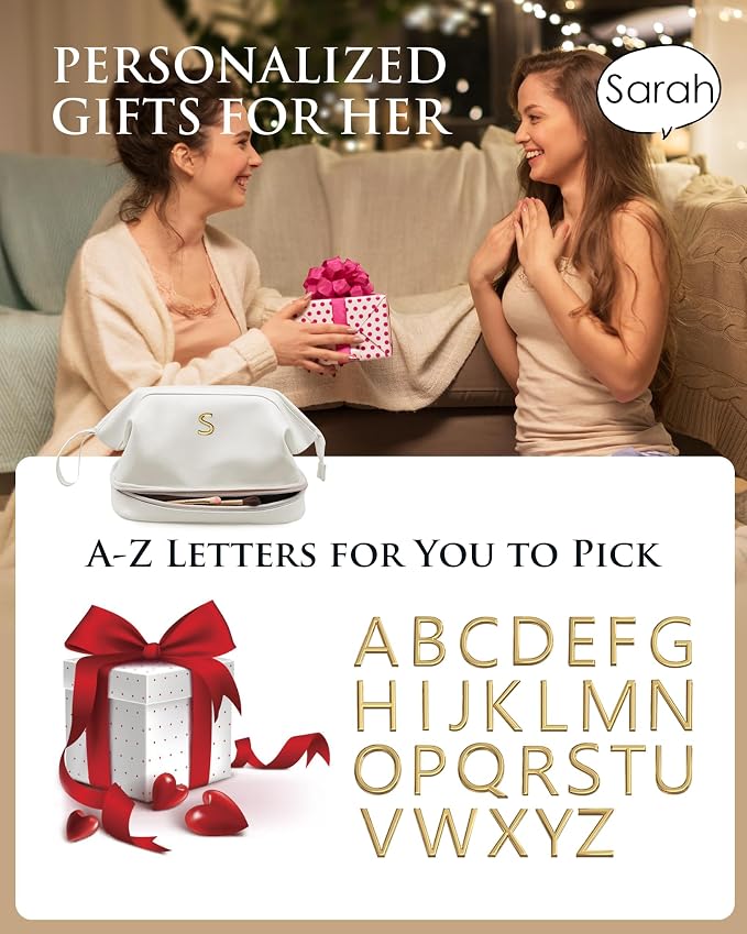 Girl Gift Ideas, Initial Double Layer Cosmetic Bag - Image 6