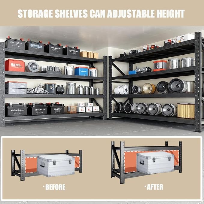 59" W Garage Shelving, Heavy Duty 4 Tier Metal Storage Shelves, Adjustable - Image 5