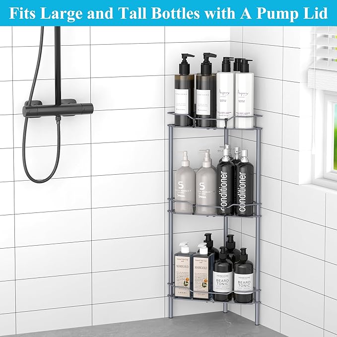 3 Tier Floor Standing Corner Shower Caddy Organizer Shelf - Image 7