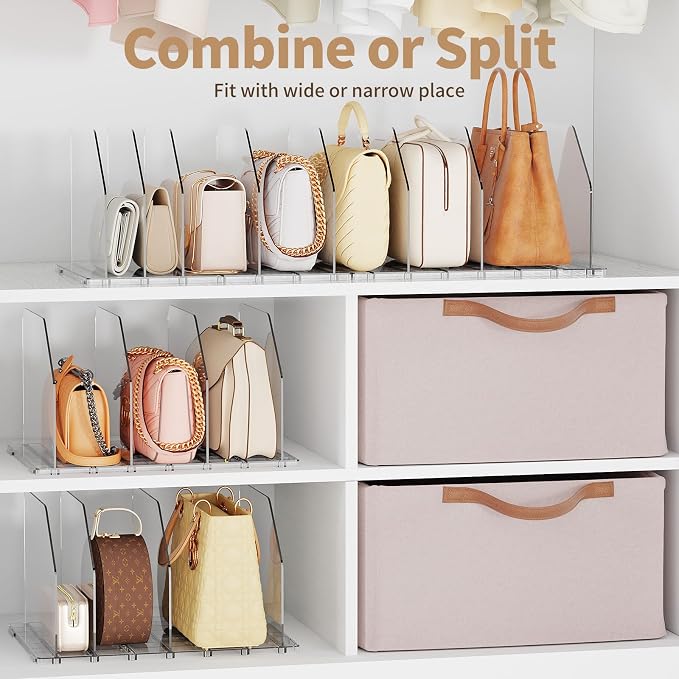 Purse Organizer for Closet, Shelf Divider Adjustable Clear Acrylic Handbag - Image 4