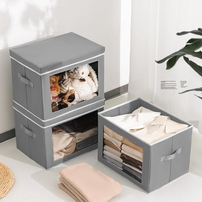 Storage Bins with Lids, 3 Pack Large Storage Cubes with Window, Closet Bins - Image 4