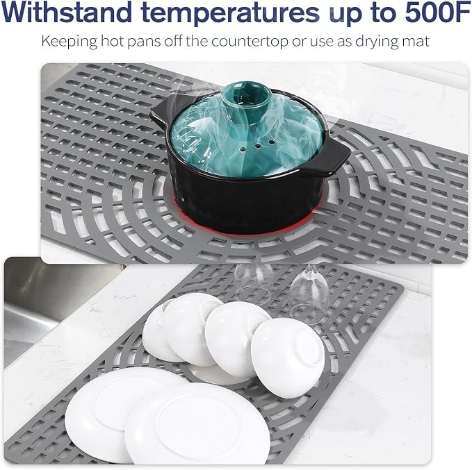 Silicone Sink Protector 30"x16" Center Drain Hole, Heat Resistant Non-slip - Image 6