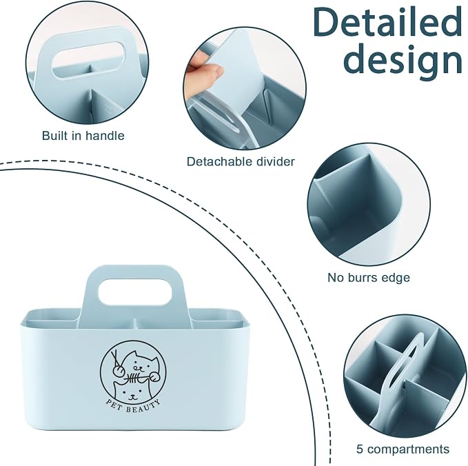 5-Compartment Blue Dog Stuff Storage Caddy, Portable Pet Grooming Organizer - Image 3