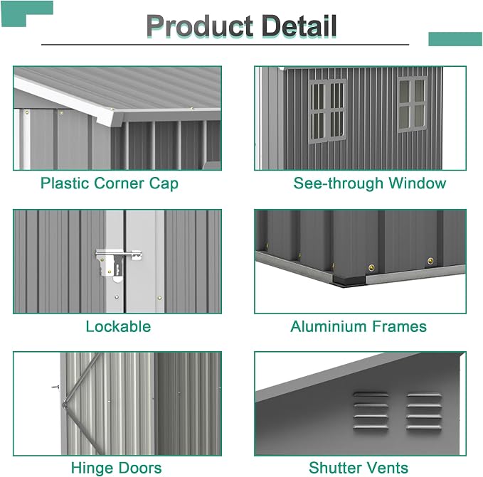 4x10 FT Outdoor Storage Shed, Metal Shed, Lockable Door, Sloping Roof, - Image 8