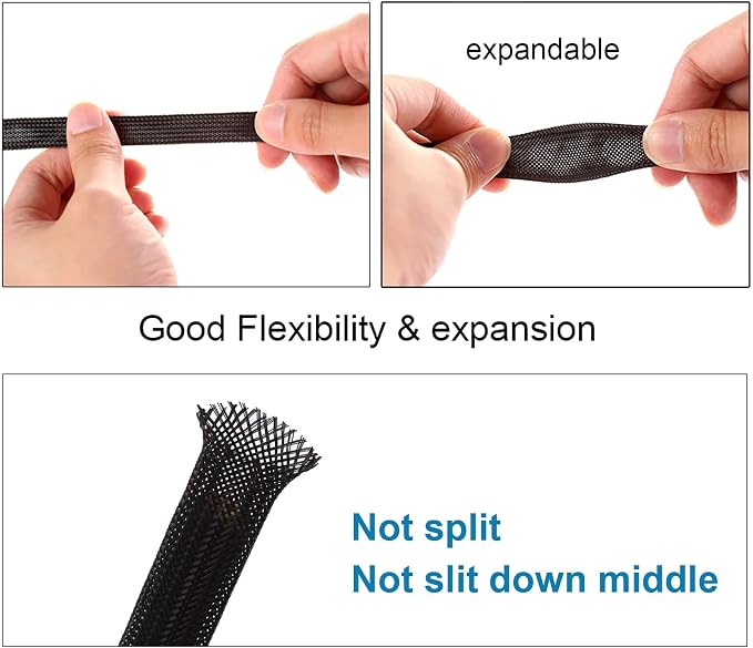 50ft - 1/4 inch & 1/2 inch PET Expandable Braided Sleeving – Black – Alex Tech - Image 5