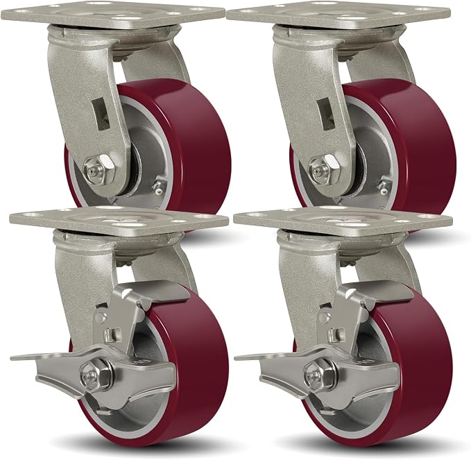 SY America 4" X 2" Casters Wheels, Heavy Duty Casters Set of 4，Polyurethane on by SYAmericaIndustrialCasters