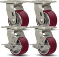SY America 4" X 2" Casters Wheels, Heavy Duty Casters Set of 4，Polyurethane on by SYAmericaIndustrialCasters