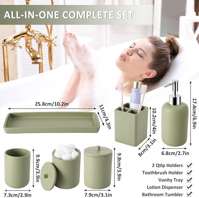 Resin 6 Pcs Green Bathroom Set Complete - Image 6