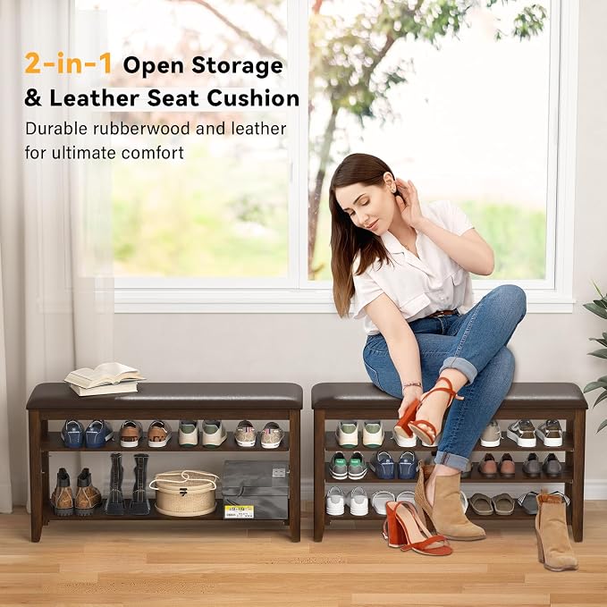 Shoe Bench Storage Rubberwood - Image 3
