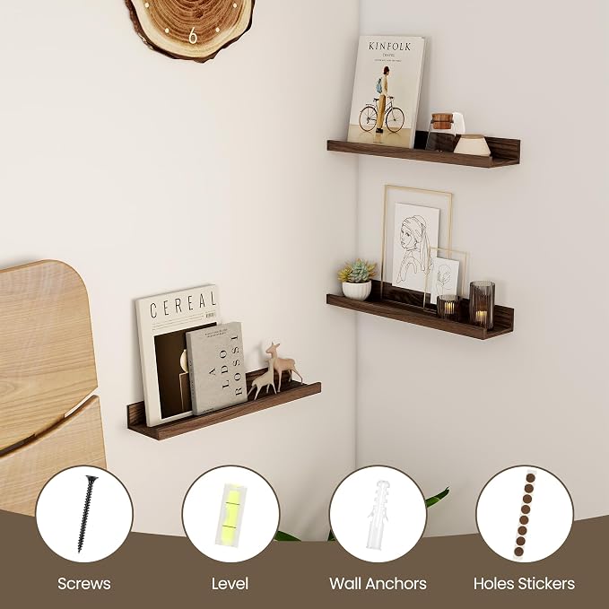 Axeman Floating Shelves for Wall | Picture Ledge Shelf Set of 2 | Rustic Walnut - Image 5