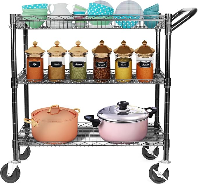 WDT Heavy Duty 3 Tier Utility Cart, Wire Rolling Cart - Image 2