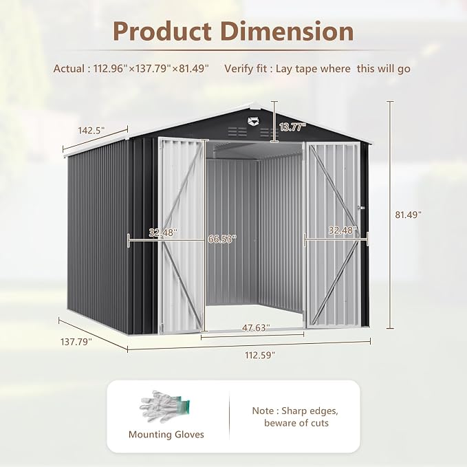 10x12 FT Outdoor Storage Shed, Metal Garden Shed - Image 4